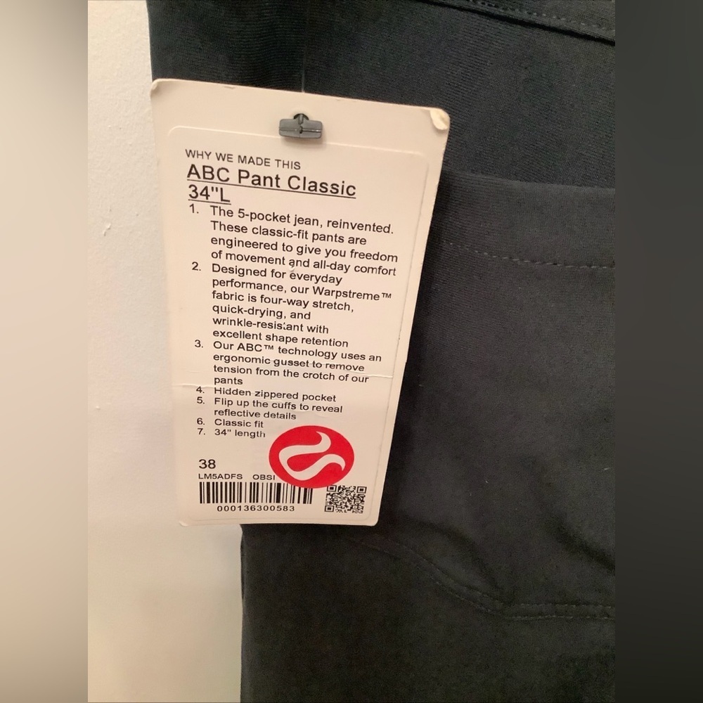 Lululemon Mens Gray ABC Pant Classic Fit 5 Pocket 38 X 34 NWT $138 - Picture 7 of 7